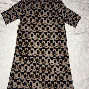 Anthropology Maeve Black and Tan Geometric Long Sleeve Dress